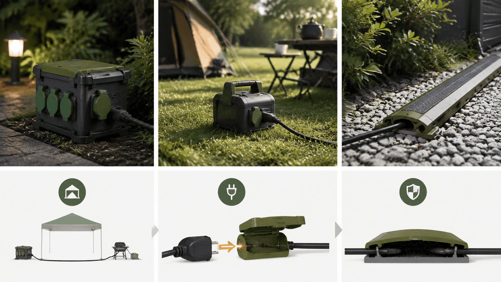 Three steps to safer outdoor power: pick your setup, plug in protection, then cover and tidy cables