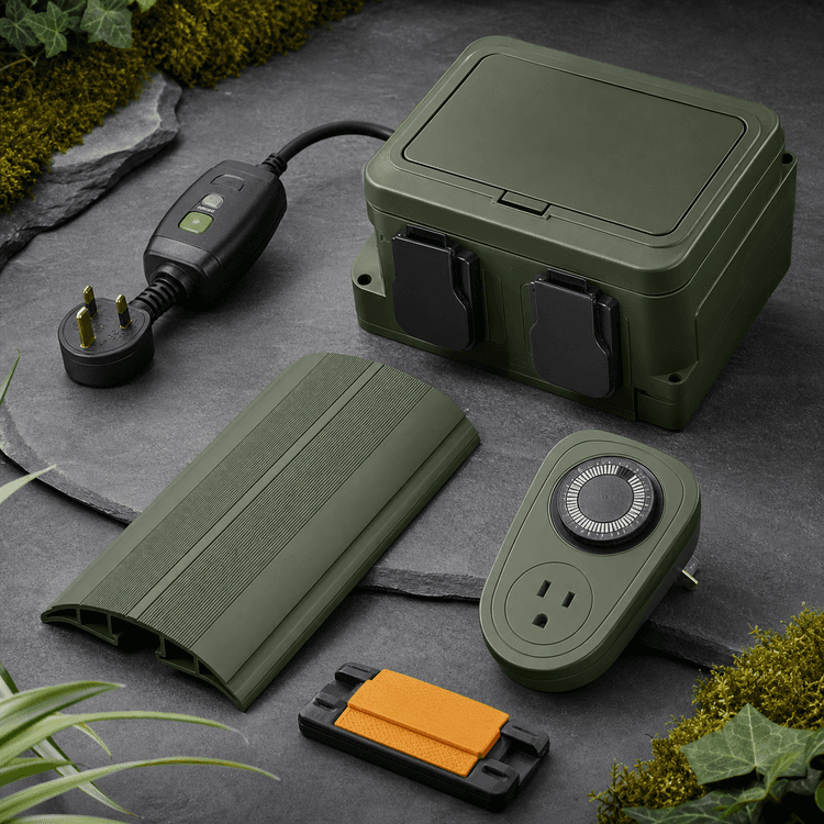 Garden Power Safety Kit — One-and-done garden set: enclose, protect, cover, schedule.